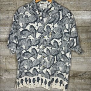 Columbia fish printed cotton button down vacation tropical men shirt XL